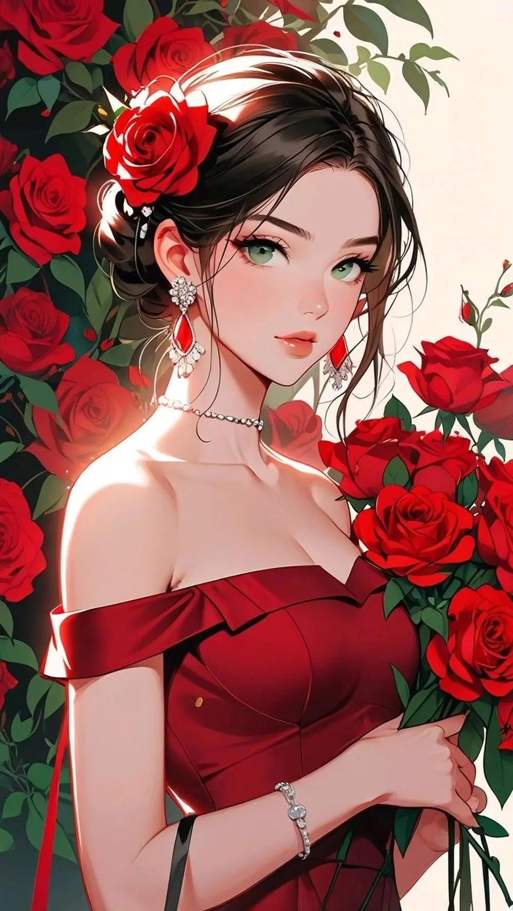 Ảnh anime gái xinh đẹp mộng cầm hoa hồng kiêu sa