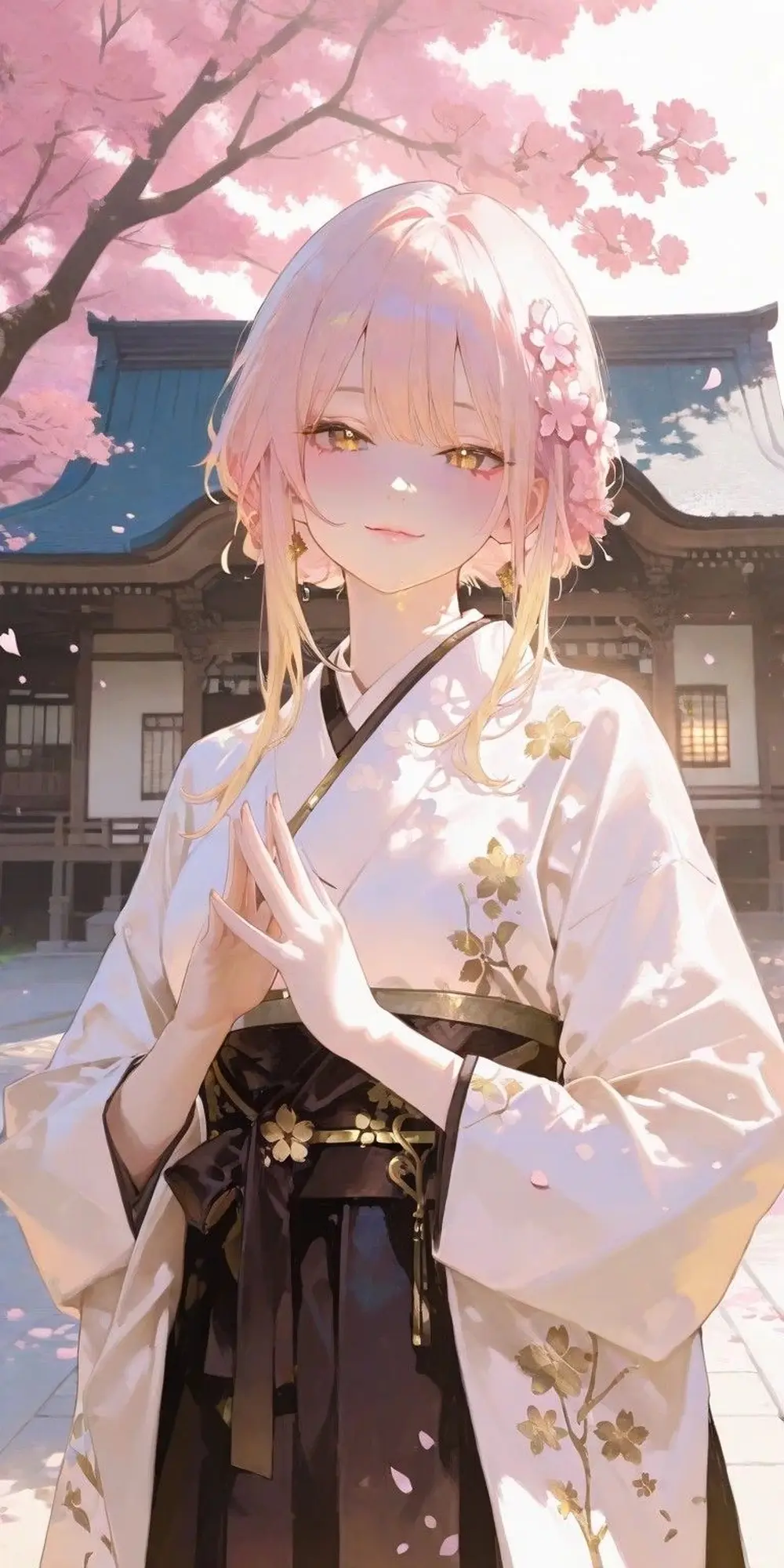 Ảnh anime gái xinh duyên dáng bên hoa anh đào nở rộ