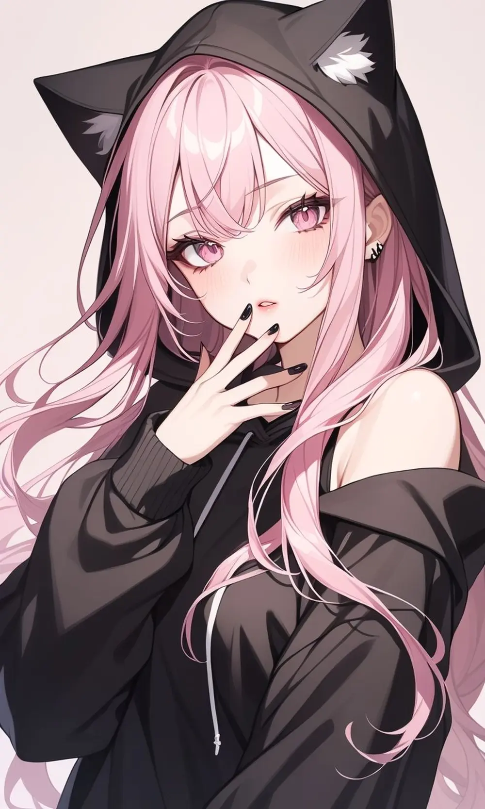 Ảnh anime gái xinh mắt biếc đáng yêu trong áo hoodie kiểu cát