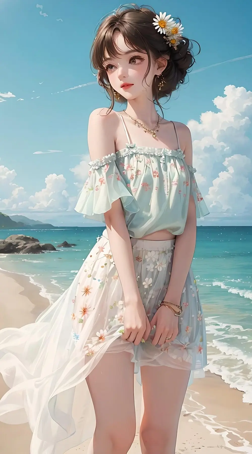 Ảnh anime gái xinh mộng cảnh biển nàng tiên thanh xuân