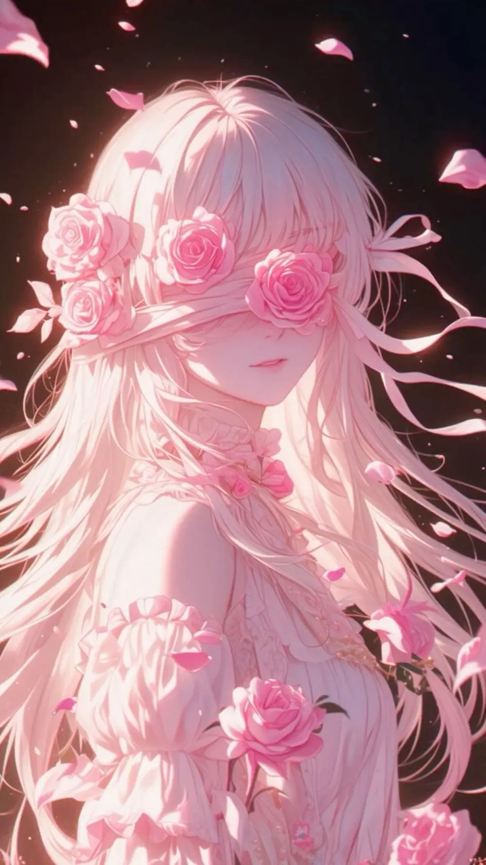 Ảnh anime gái xinh mỹ nhân kiều diễm với hoa hồng dịu dàng