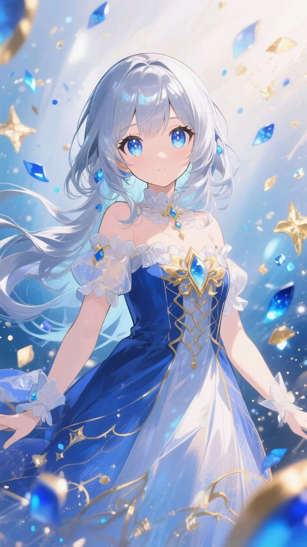 Ảnh anime gái xinh nữ thần tóc bạc lộng lẫy trong trang phục quý tộc