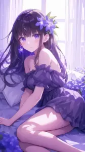 Ảnh anime gái xinh quyến rũ bên hoa oải hương thiếu nữ xinh đẹp ngọt ngào