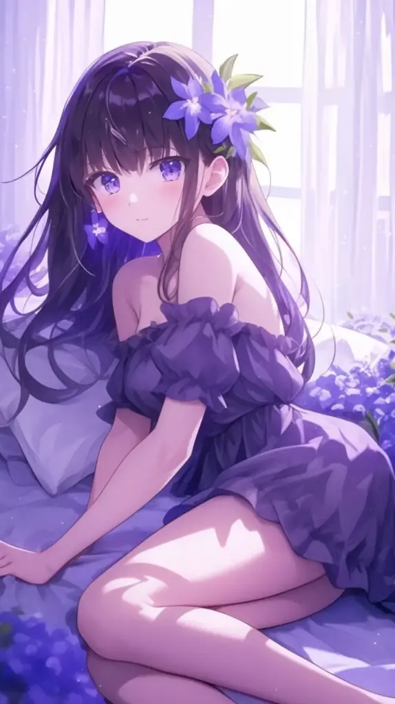 Ảnh anime gái xinh quyến rũ bên hoa oải hương thiếu nữ xinh đẹp ngọt ngào
