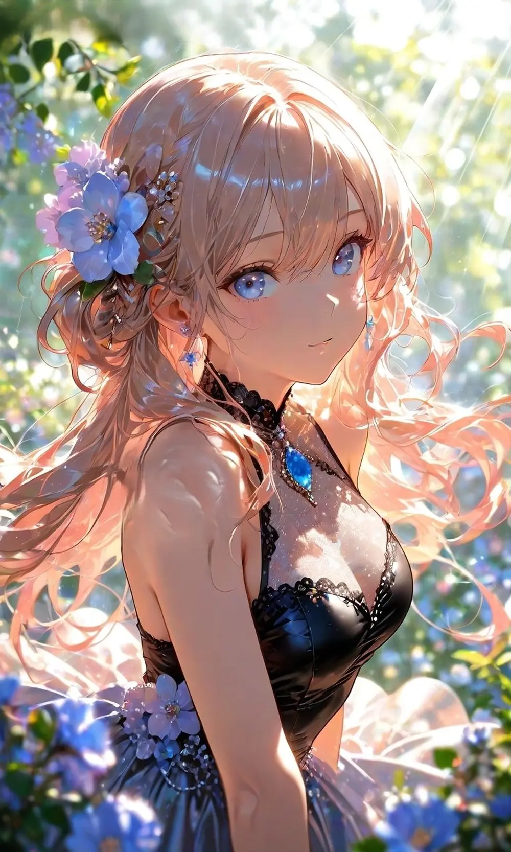 Ảnh anime gái xinh quyến rũ giữa vườn hoa vẻ đẹp mỹ miều