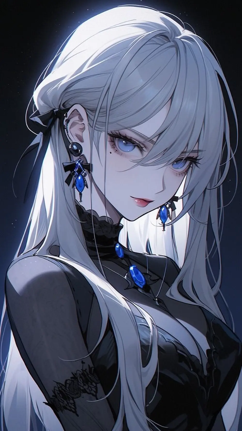 Ảnh anime gái xinh quyến rũ mỹ nhân anime với mái tóc bạc lộng lẫy
