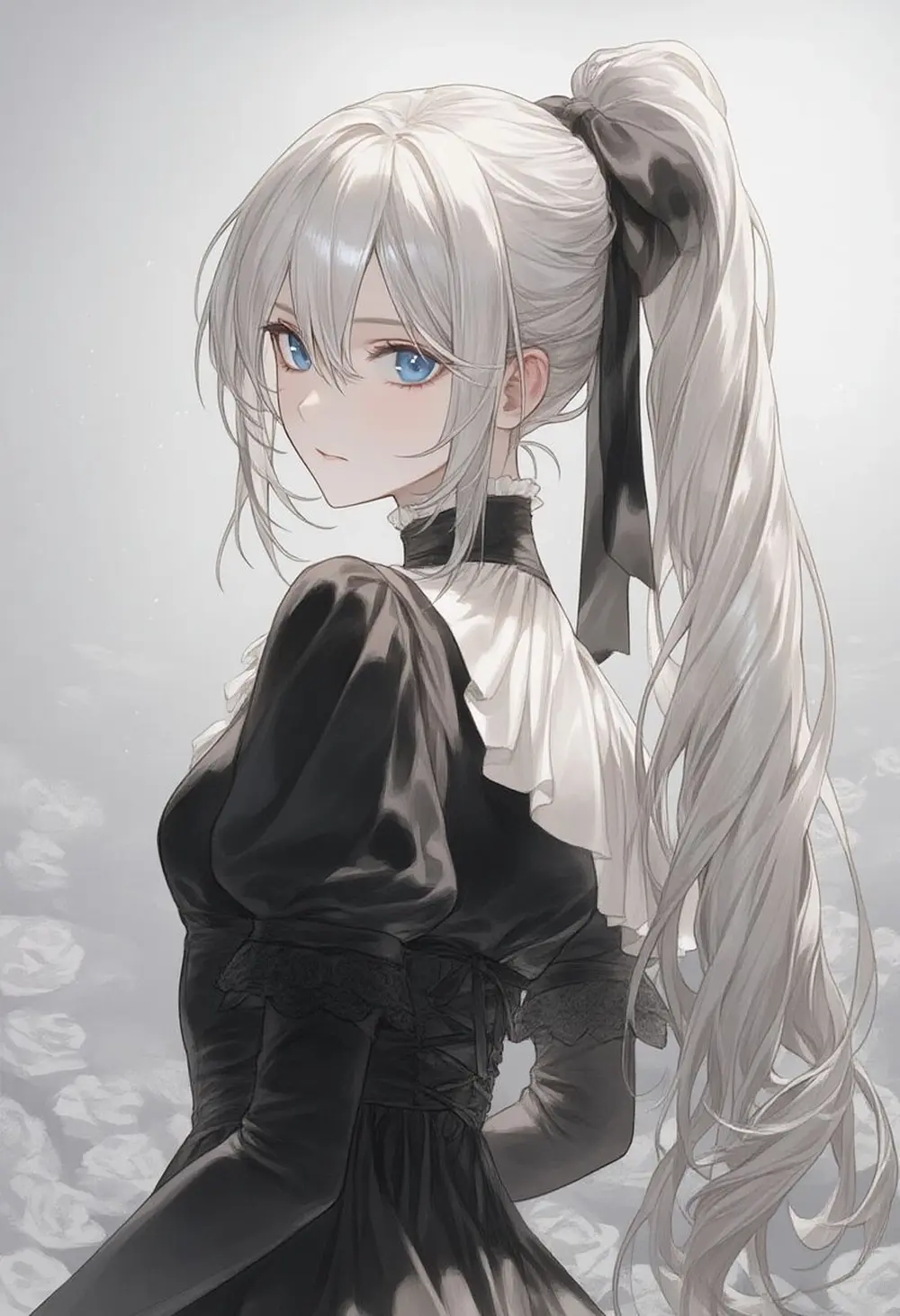 Ảnh anime gái xinh thiếu nữ bạch kim kiều diễm với mái tóc dài thướt tha