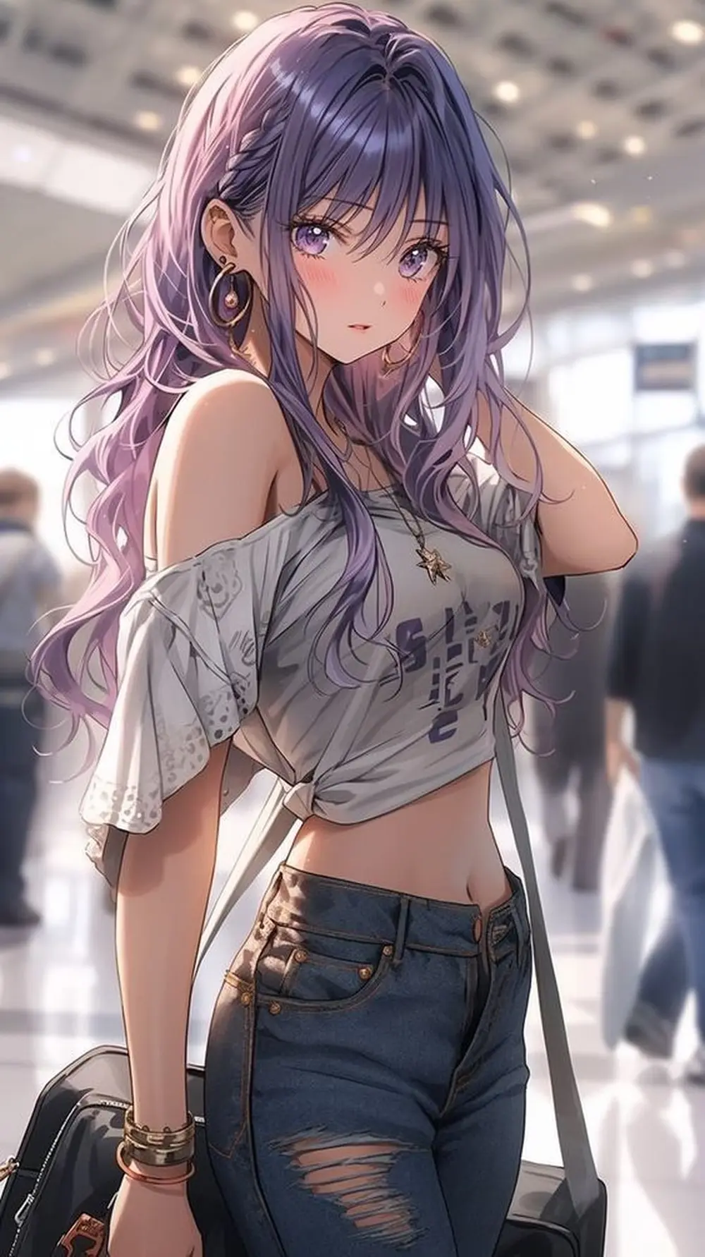 Ảnh anime gái xinh thiếu nữ tóc tím quyến rũ phong cách hiện đại