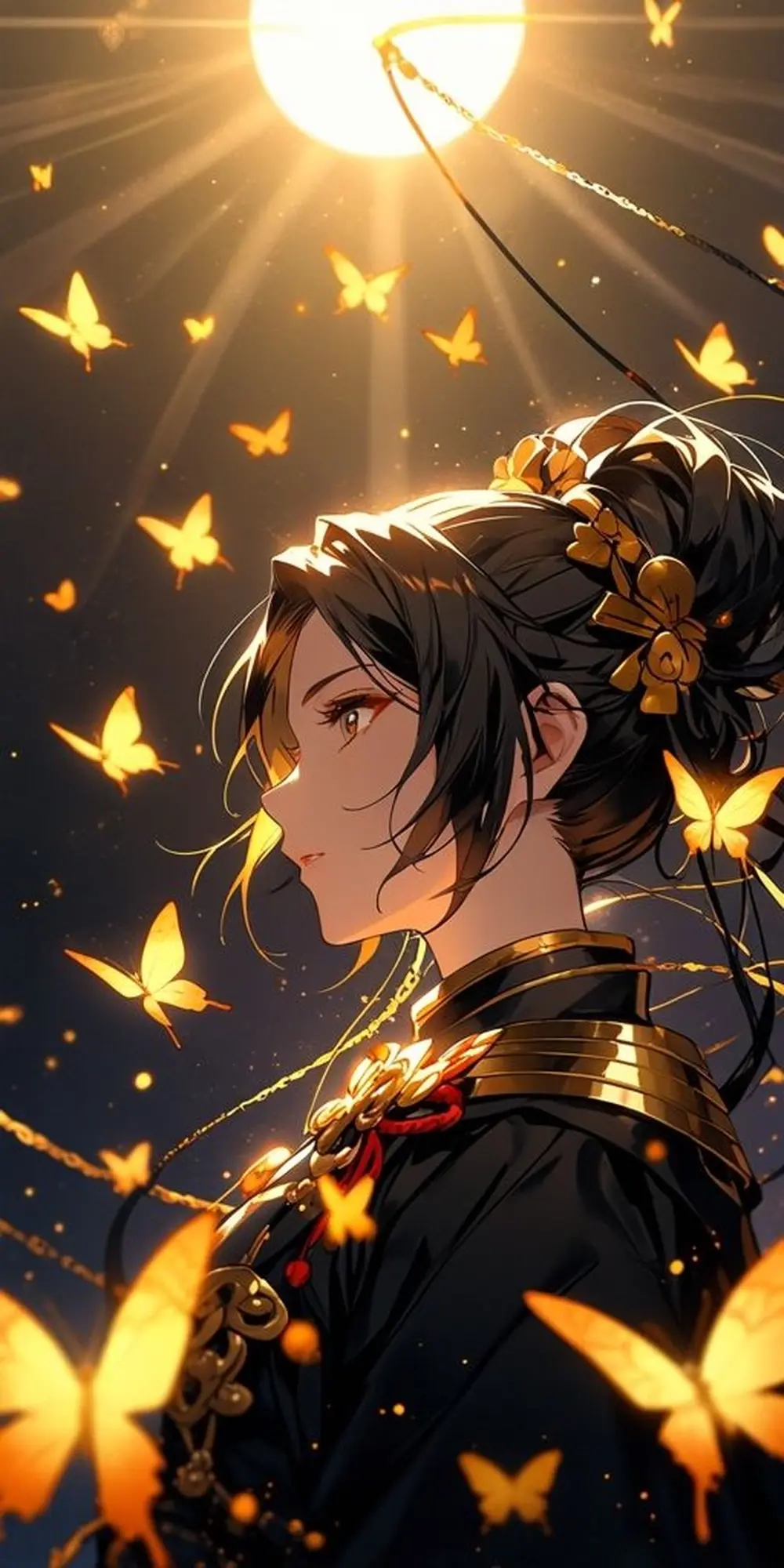 Ảnh anime gái xinh thiếu nữ tuyệt đẹp giữa ánh sáng và bướm vàng