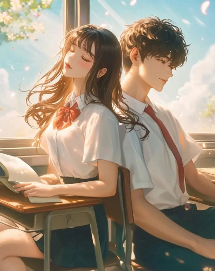 Ảnh anime nữ học sinh cute dịu dàng cặp đôi học trò lãng mạn