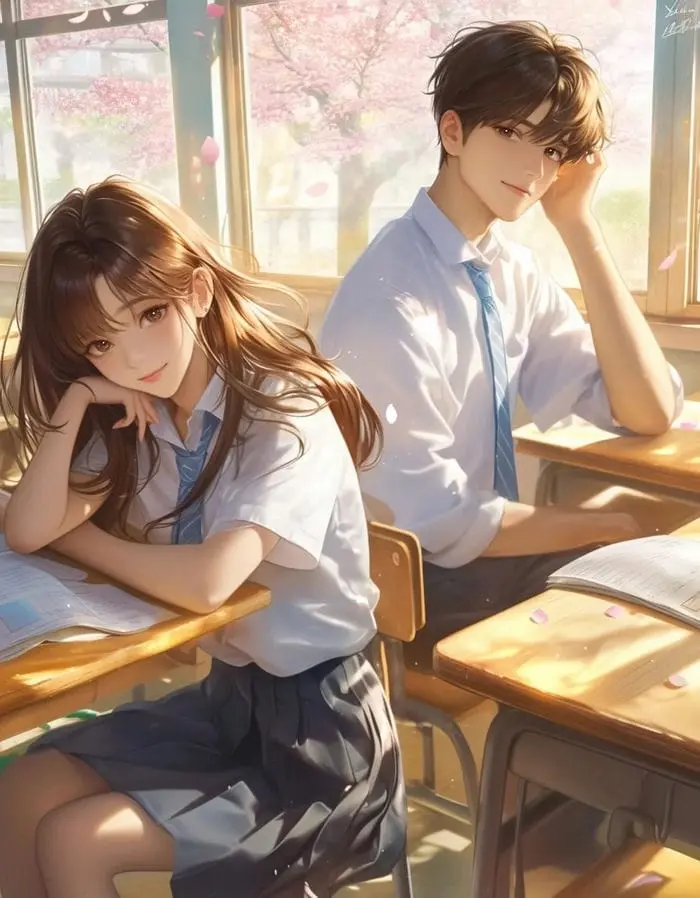 Ảnh anime nữ sinh dễ thương cặp đôi học trò ngọt ngào lãng mạn