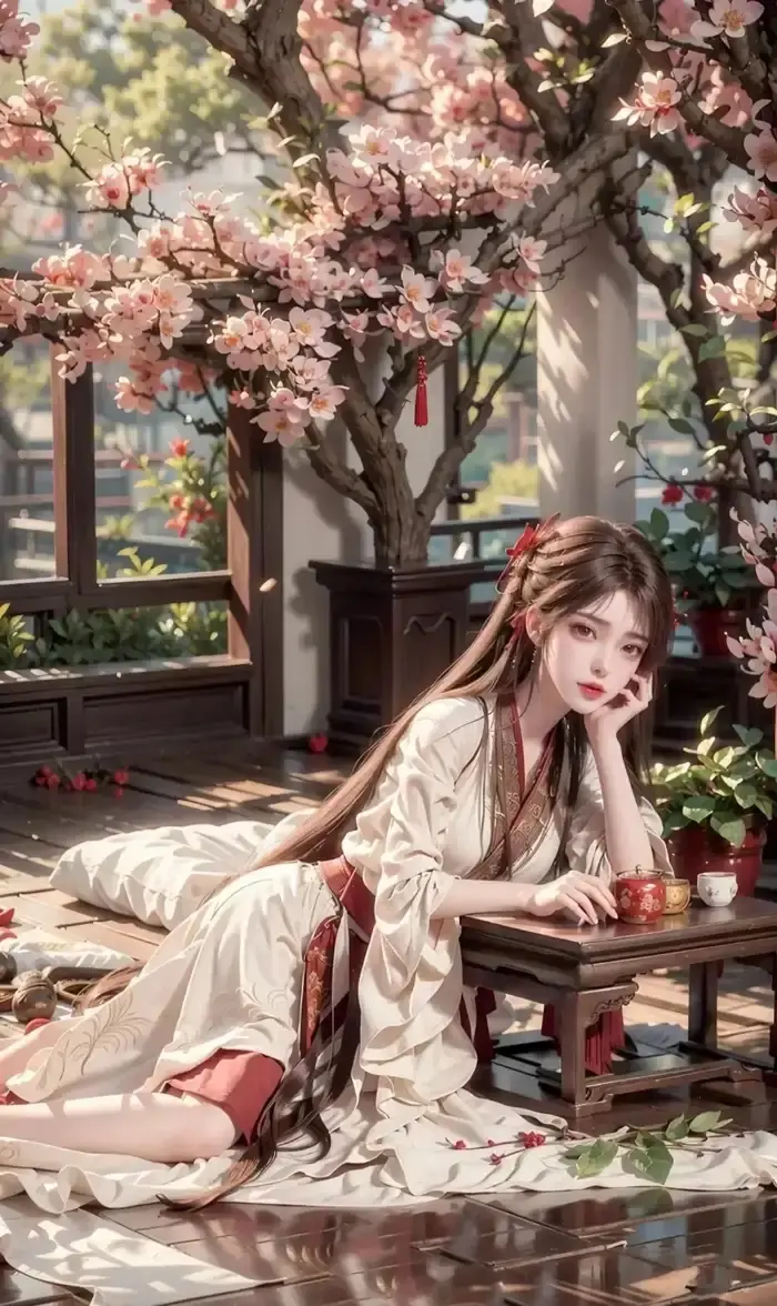 Ảnh hỏa linh nhi dịu dàng bên hoa đào vẻ đẹp khuynh thành