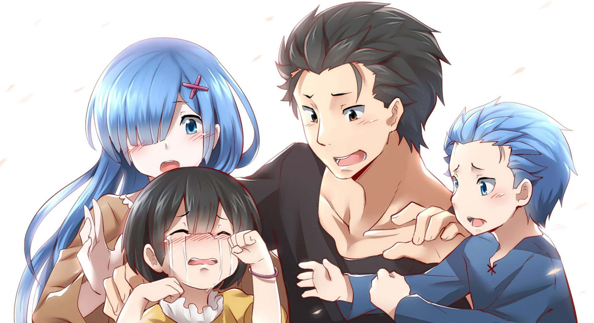 Ảnh natsuki subaru re zero biểu cảm đau khổ cùng các nhân vật