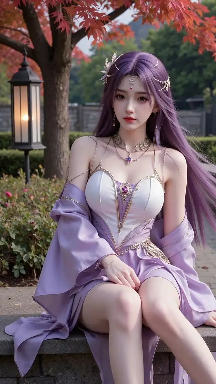 Ảnh vân hi quyến rũ mỹ nhân tím dịu dàng bên lầu hoa