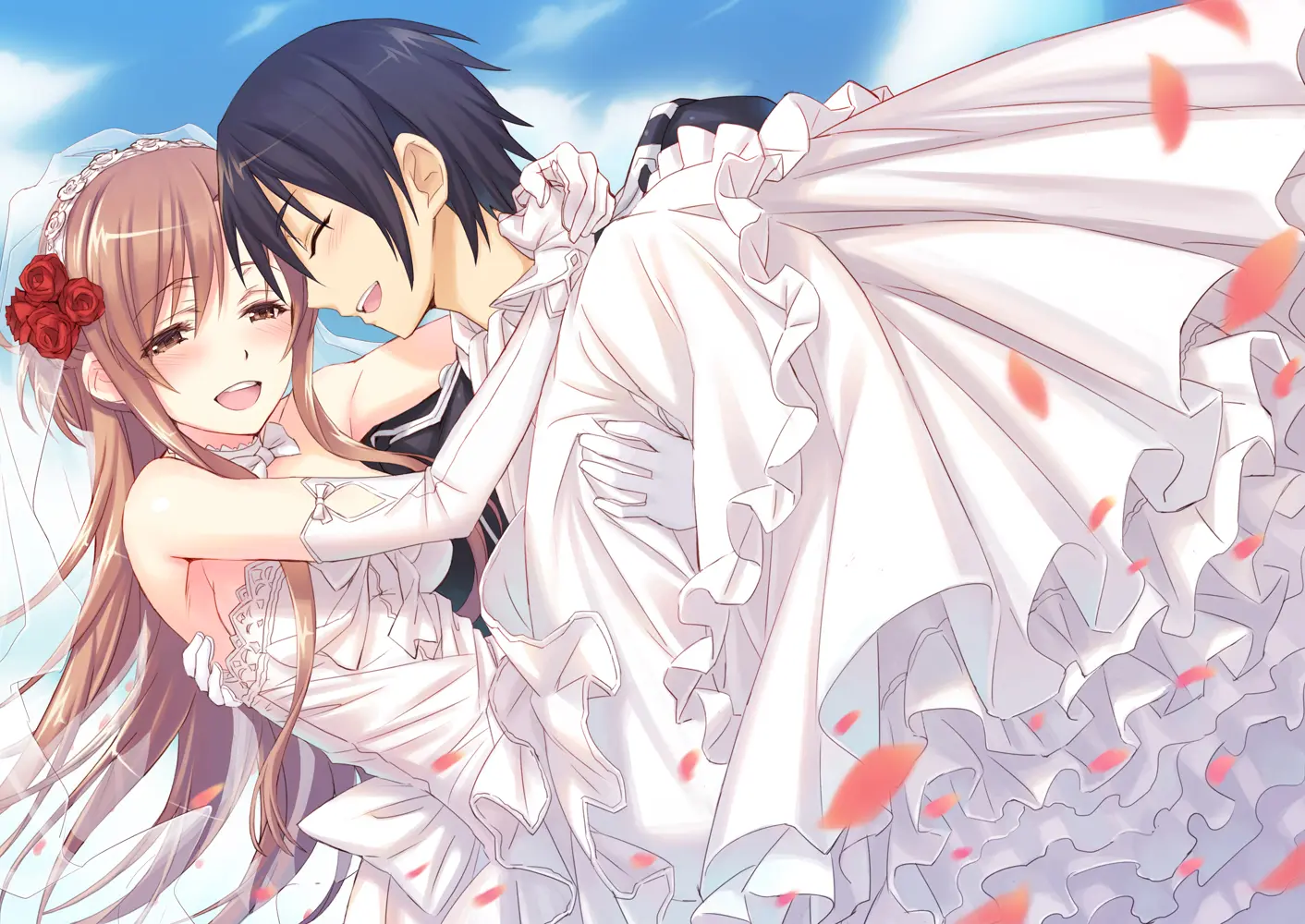 Cặp đôi anime hạnh phúc trong ngày trọng đại với chiếc váy cưới tinh khôi lộng lẫy