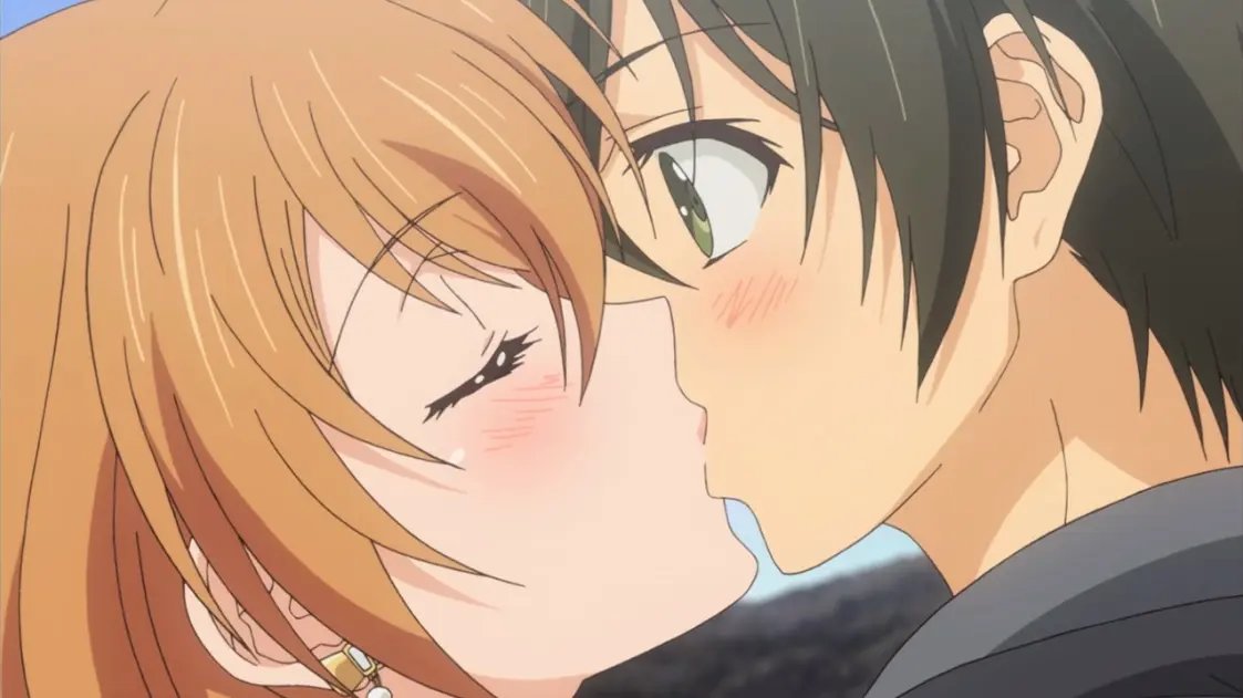 Cặp đôi anime trao nhau nụ hôn ngọt ngào lãng mạn thể hiện tình cảm sâu sắc dành cho đối phương
