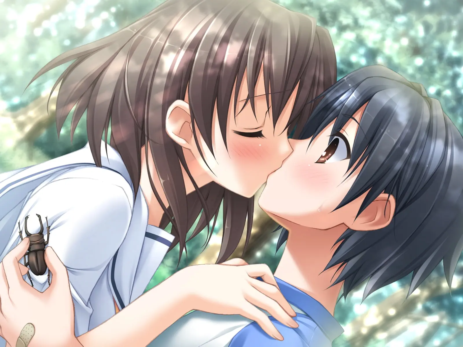 Cặp đôi anime trao nhau nụ hôn ngọt ngào lãng mạn trong khung cảnh dịu dàng ấm áp