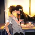 Cặp đôi anime trao nhau nụ hôn ngọt ngào lãng mạn trong khung cảnh lớp học ấm áp dịu dàng