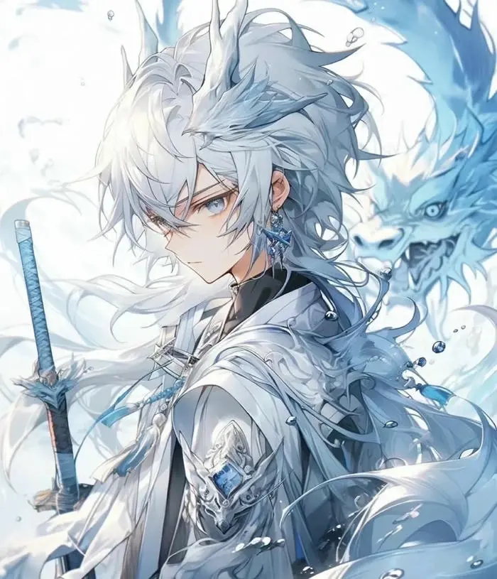 Chàng trai anime phong độ điển trai với rồng trắng quyền lực