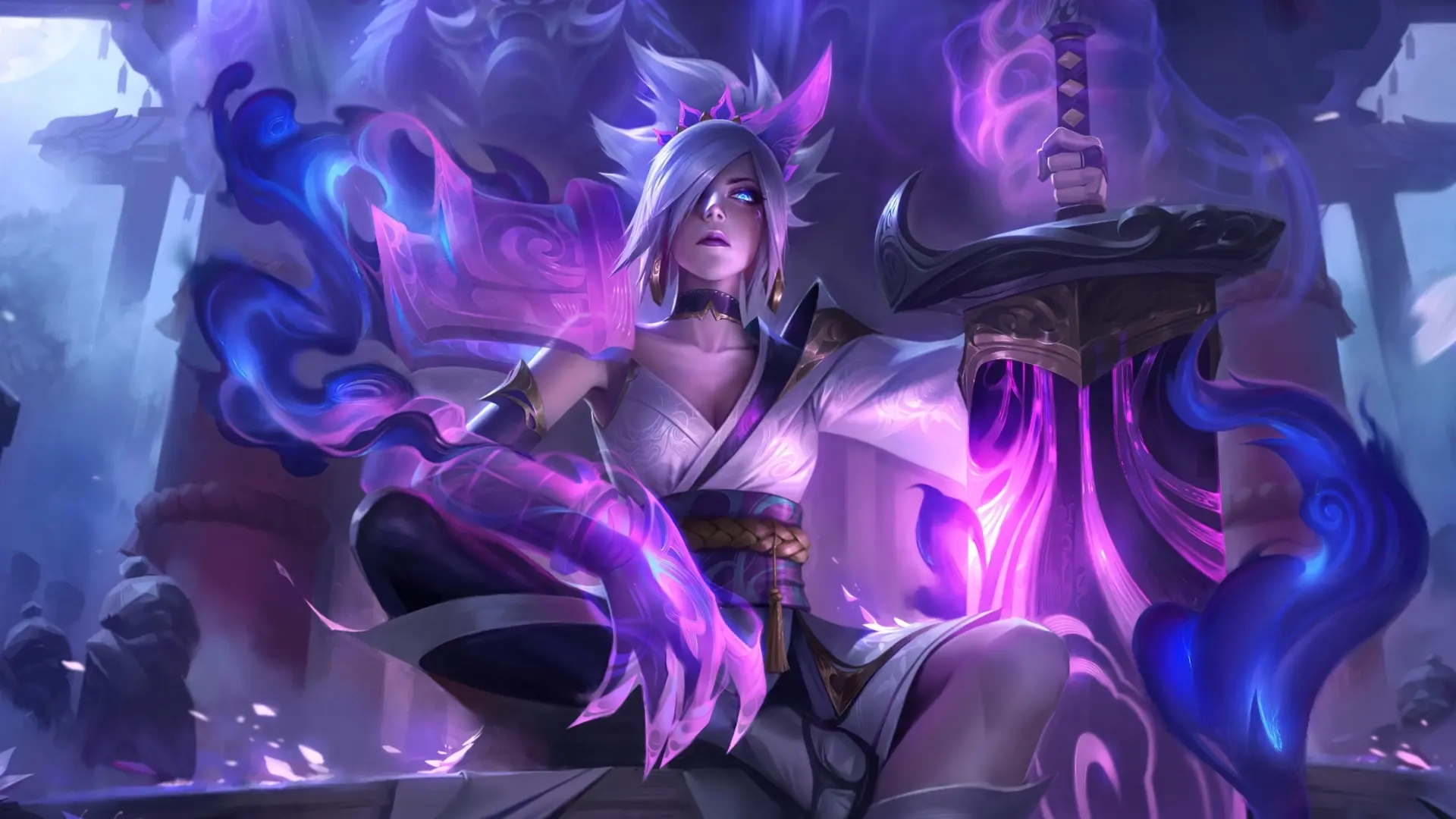 Hình nền lol nami spirit bloom quyền năng với kiếm ánh sáng huyền ảo