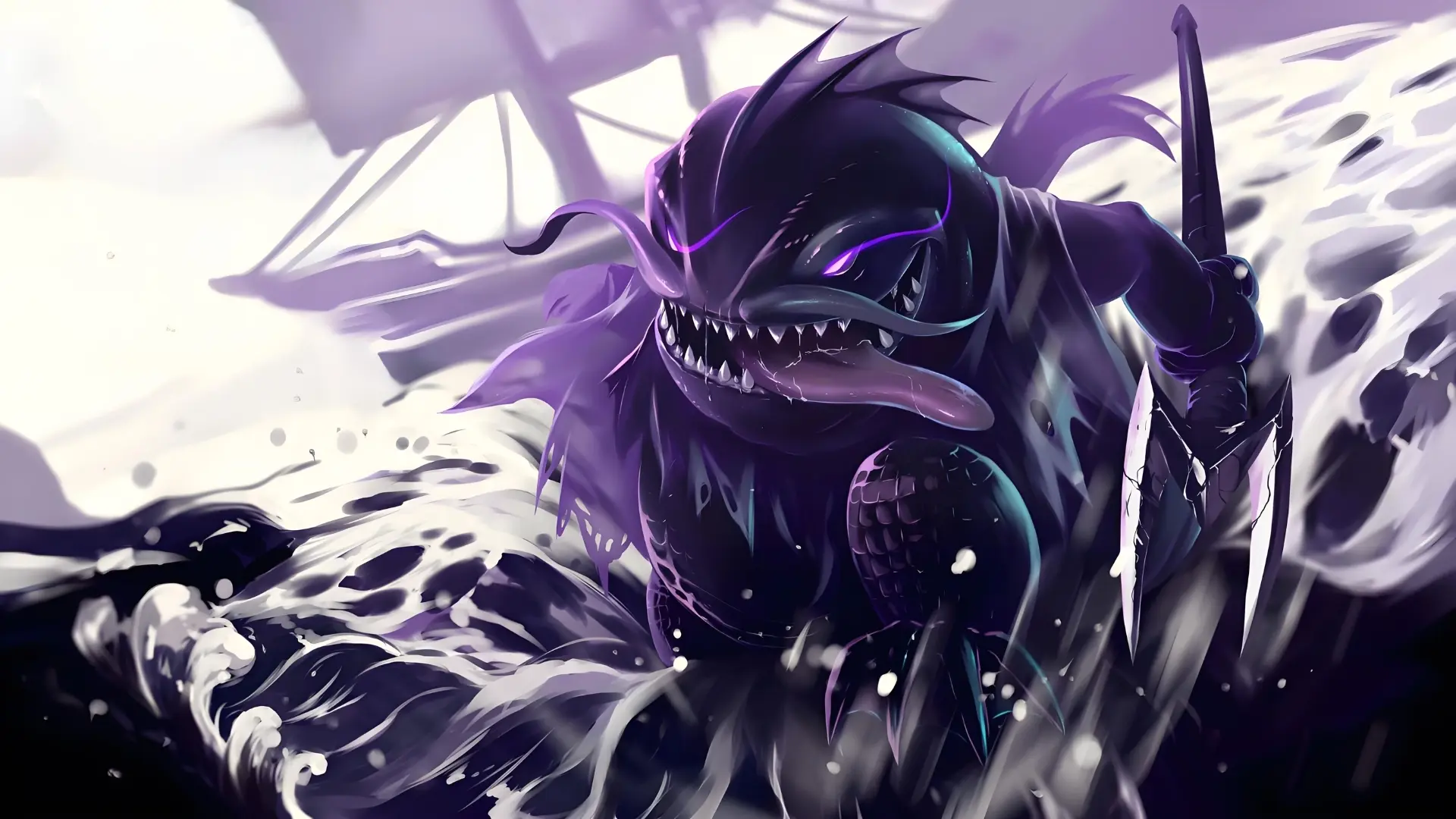 Hình nền tahm kench quái vật biển sâu rực rỡ sắc tím huyền ảo
