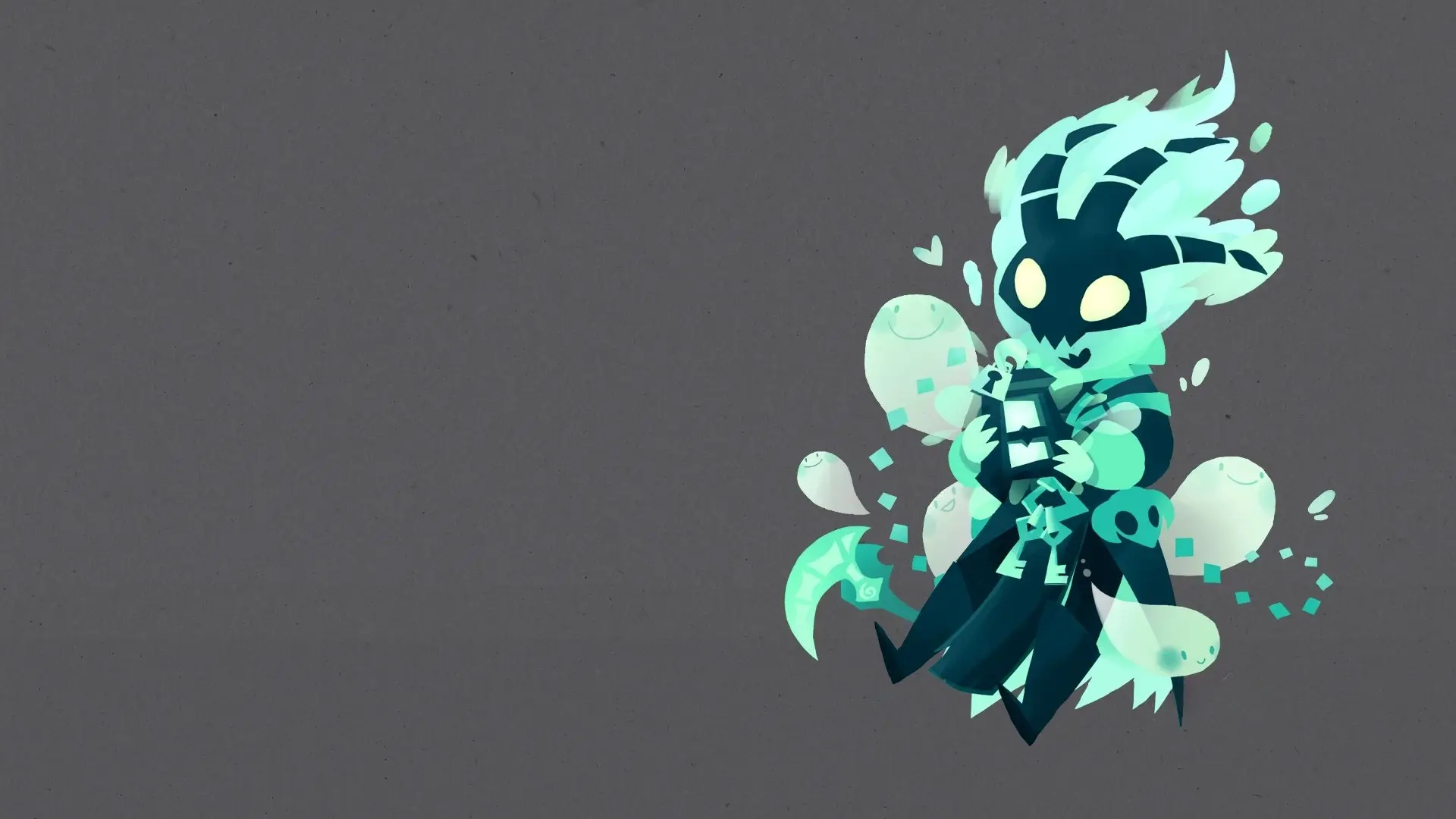 Hình nền thresh phong cách chibi ma quái phông nền xám tối ấn tượng