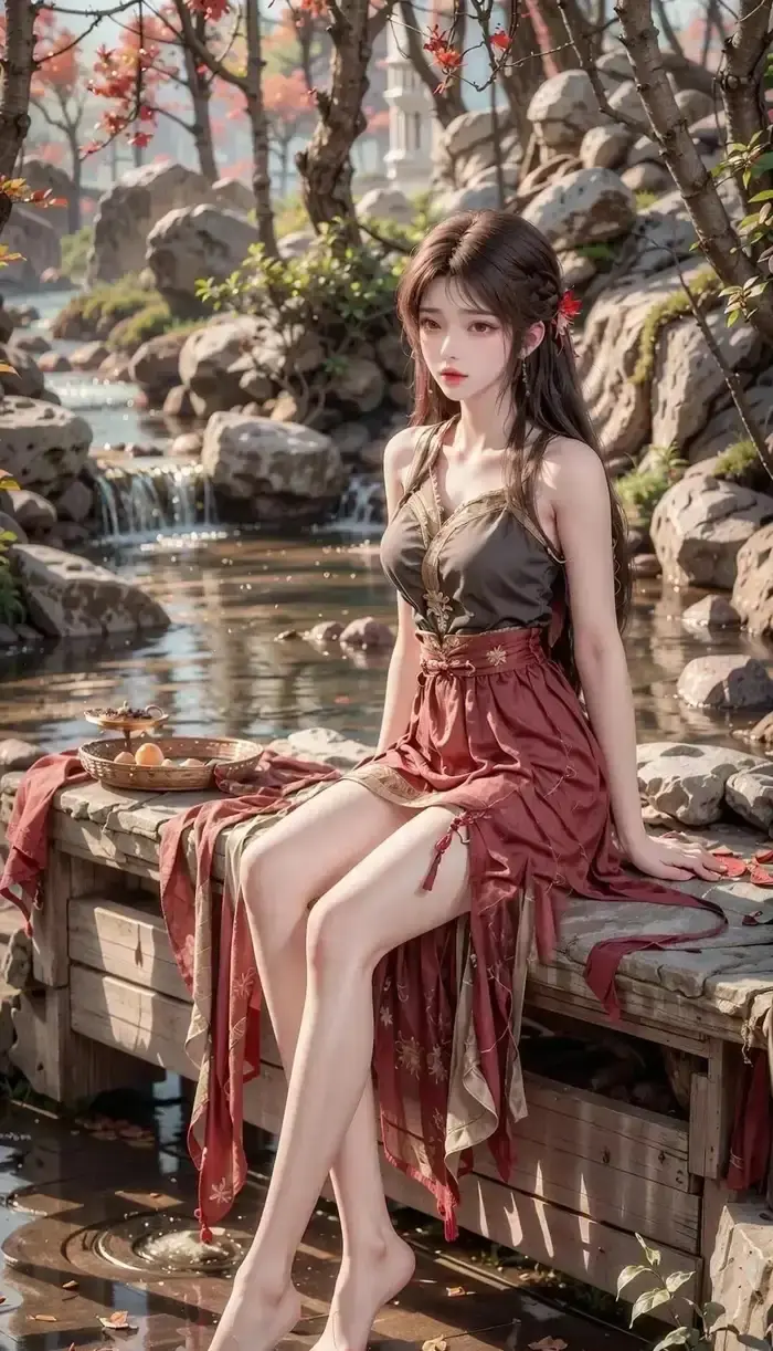 Hỏa linh nhi e lệ bên suối mỹ nhân cổ trang dịu dàng