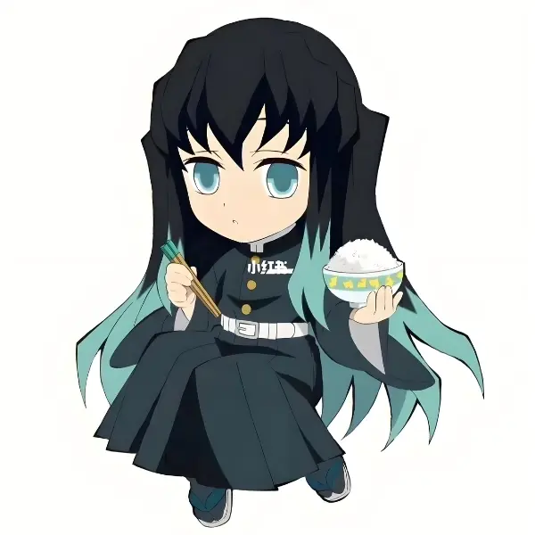 Muichirou kimetsu chibi đáng yêu cùng bát cơm sát thủ đội