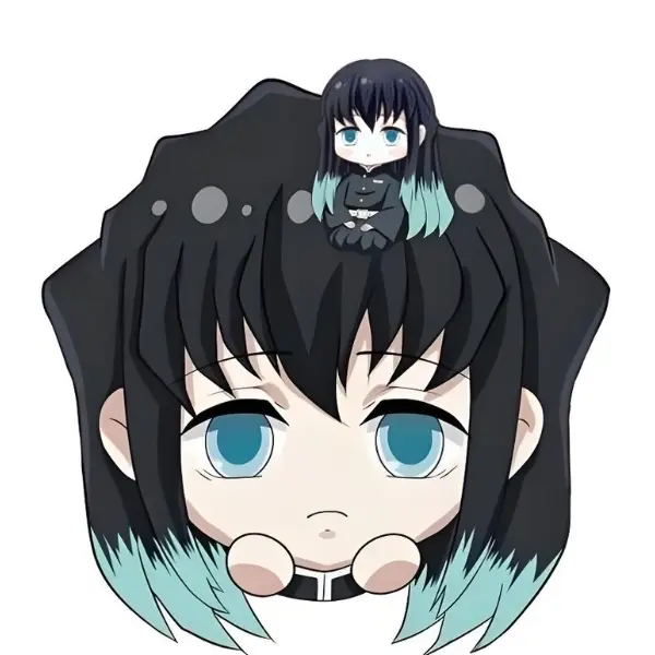Muichirou kimetsu chibi đáng yêu cùng hình bóng sát thủ áo đen