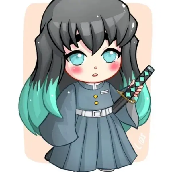 Muichirou kimetsu chibi dễ thương với kiếm nhật phong cách hoạt hình