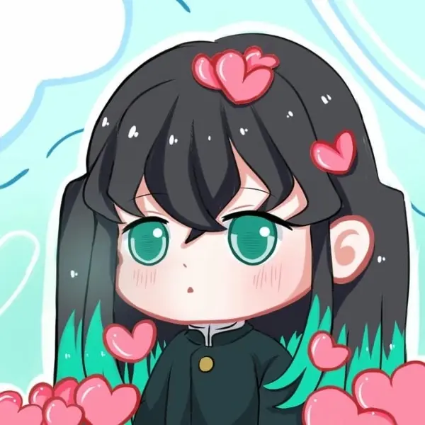 Muichirou kimetsu đáng yêu trong tranh chibi cùng trái tim