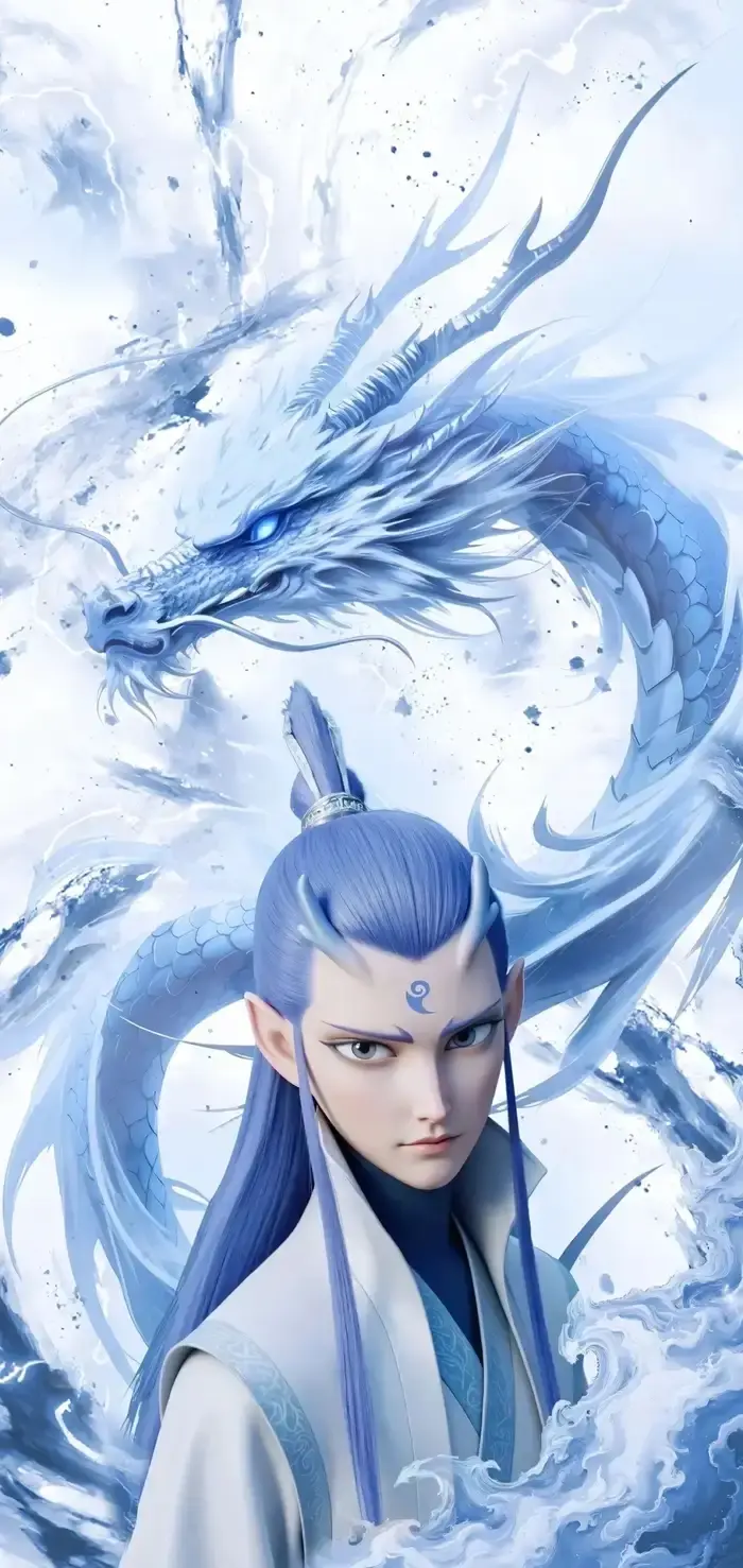 Ngao bính anime hình ảnh rồng trắng quyền năng và chàng trai trẻ