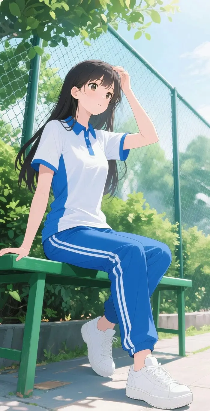 Nữ sinh anime dễ thương ngồi thư giãn hình vẽ hoạt hình đáng yêu