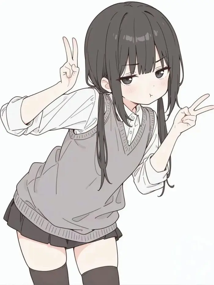 Nữ sinh anime dễ thương tinh nghịch tạo dáng đáng yêu