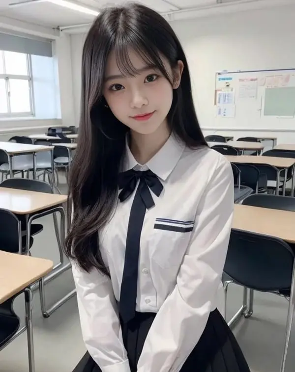 Nữ sinh anime dễ thương trong lớp học cô gái hoạt hình xinh xắn