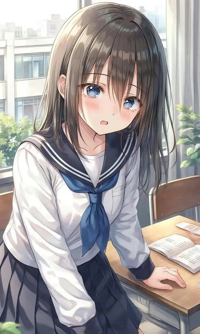 Nữ sinh anime dễ thương trong lớp học vẻ đẹp ngọt ngào tinh khôi