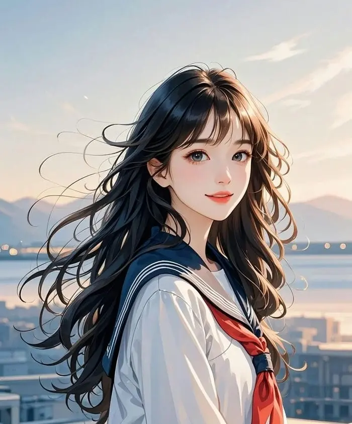 Nữ sinh anime xinh tươi vẻ đẹp học trò trong sáng dịu dàng