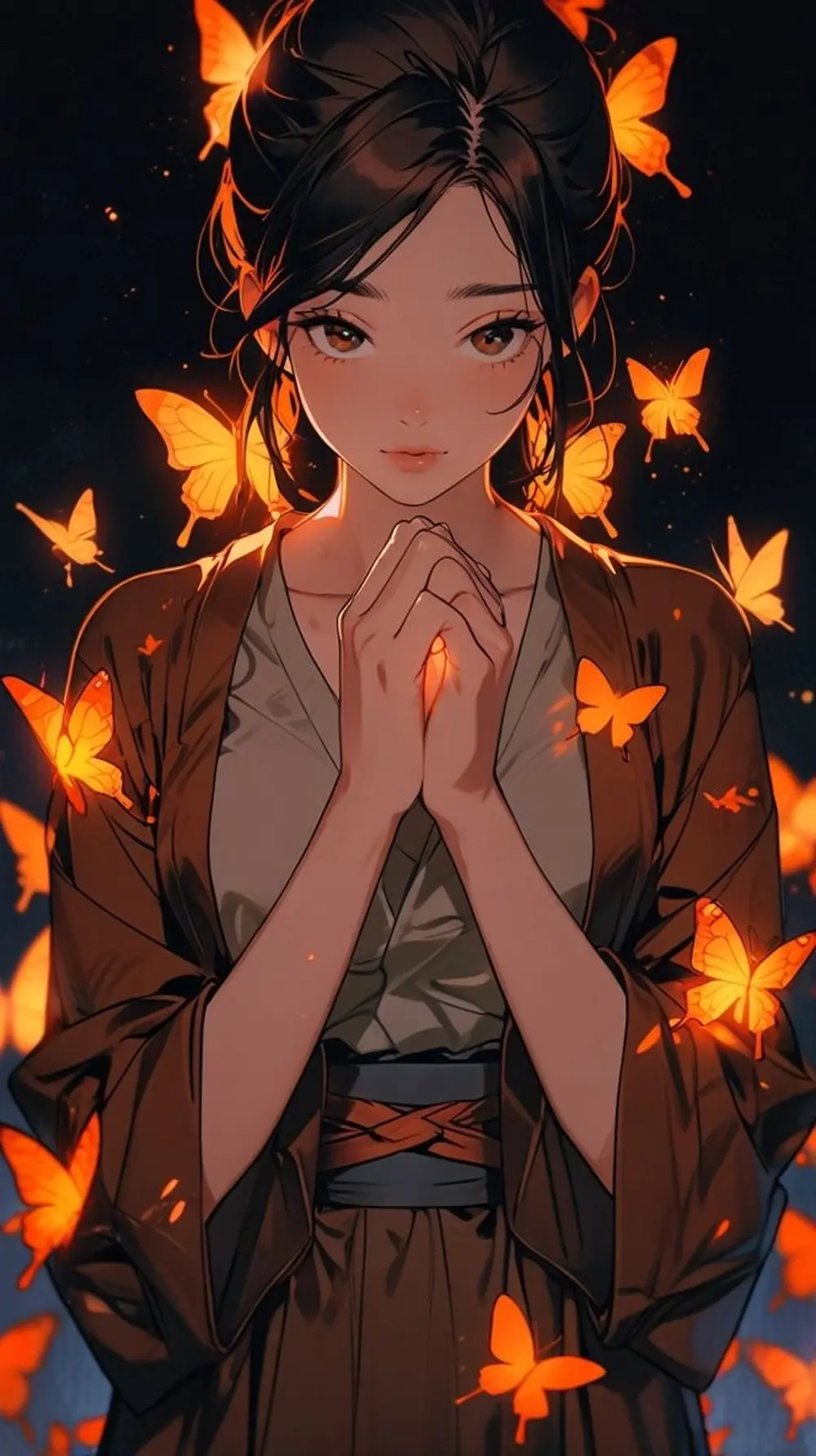Nữ thần anime tuyệt đẹp giữa bướm vàng rực rỡ