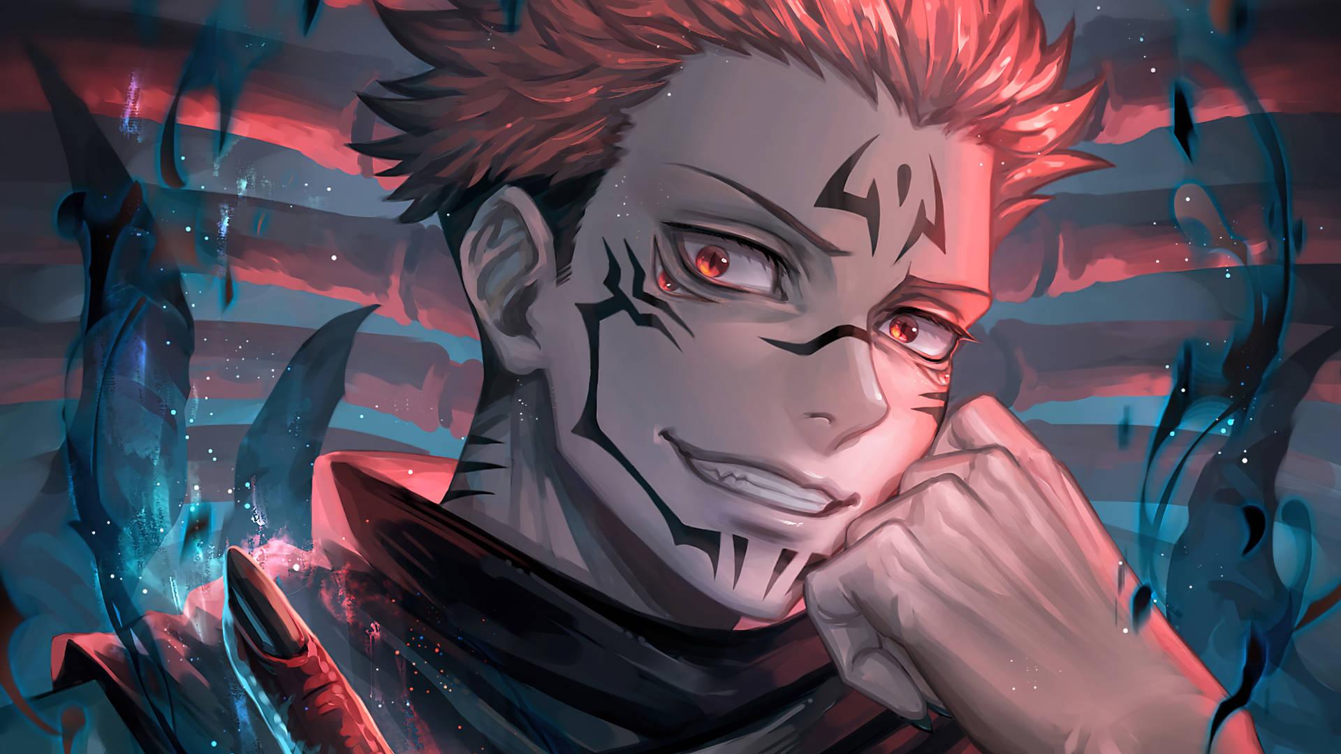 Sukuna ryomen trong hình ảnh anime với biểu cảm lạnh lùng cùng những đường nét ma quái ấn tượng