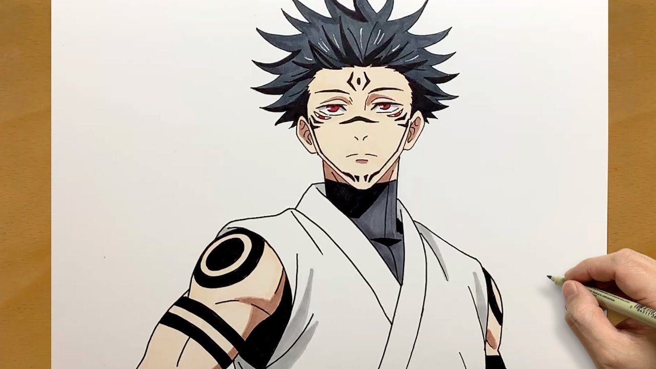 Sukuna ryomen từ jujutsu kaisen với vẻ ngoài lạnh lùng qua bản vẽ anime ấn tượng