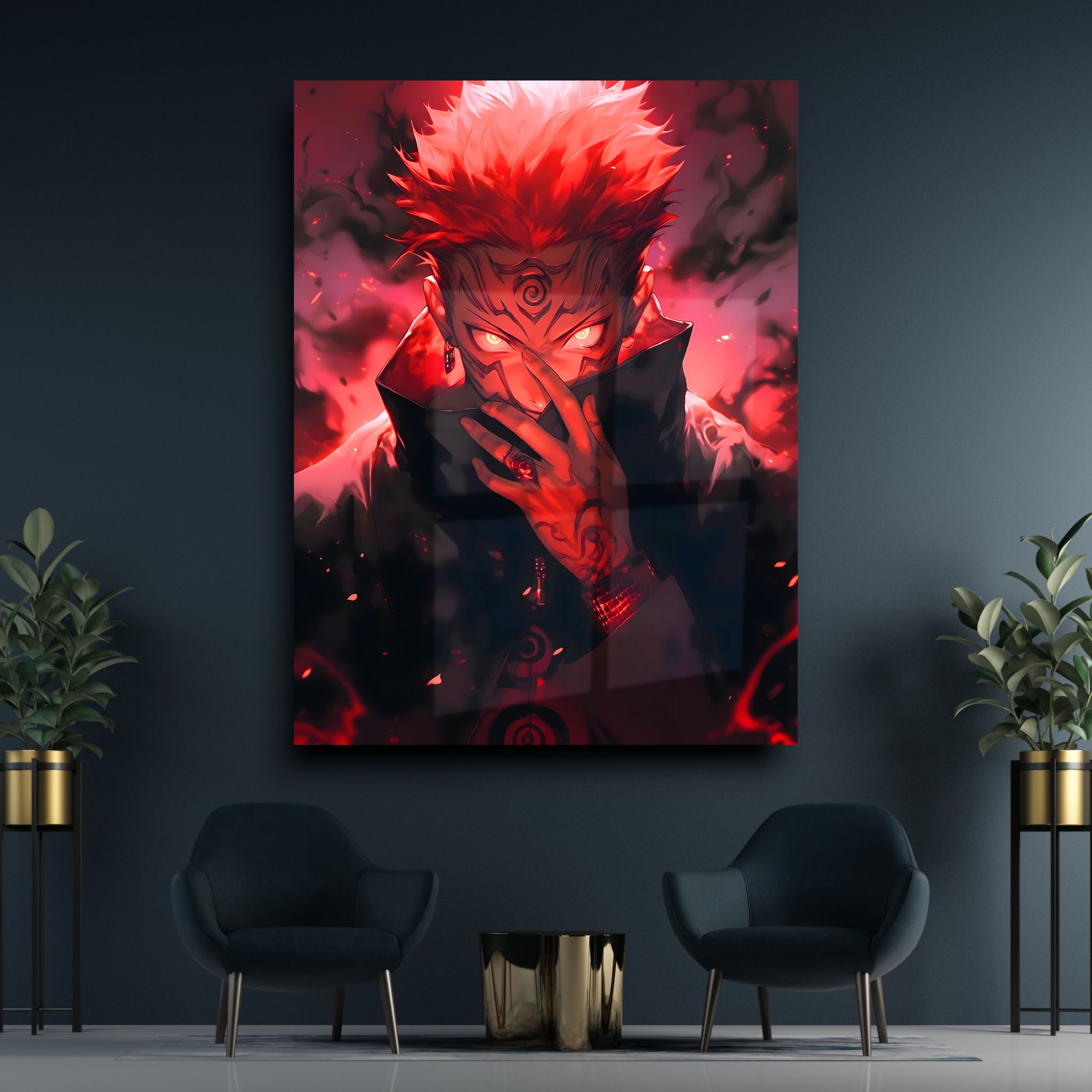 Sukuna ryomen với ánh mắt sắc bén đầy quyền lực trong hình ảnh anime ấn tượng này