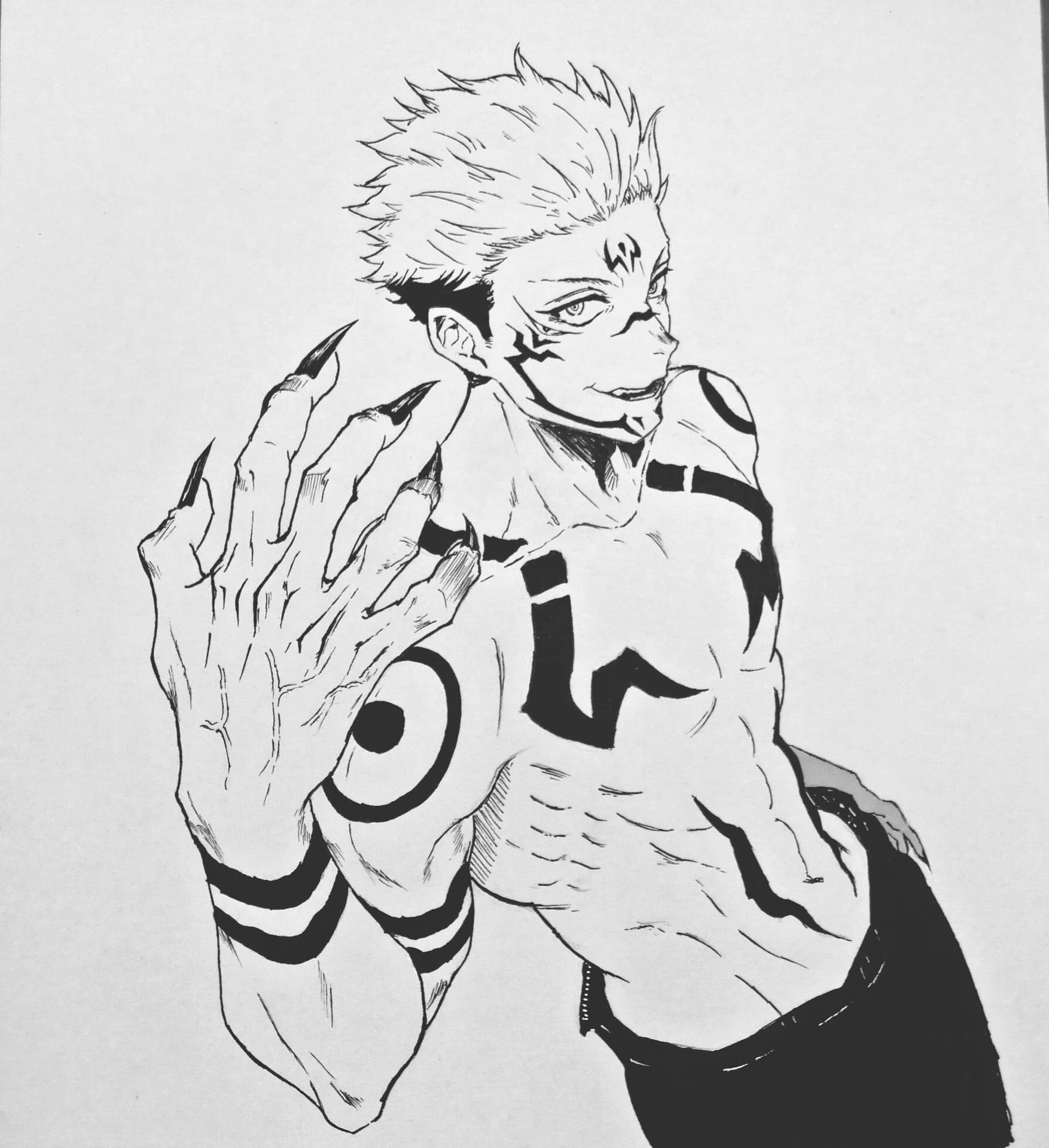 Sukuna ryomen với hình dáng quỷ dị cùng những đường nét vẽ anime sắc sảo thể hiện sức mạnh vô song