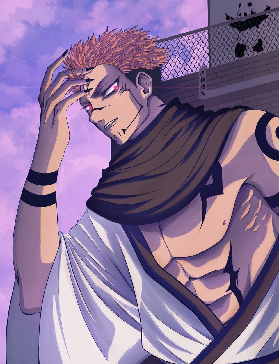Sukuna ryomen với vẻ mặt cau có thể hiện sức mạnh áp đảo trong hình ảnh anime jujutsu kaisen