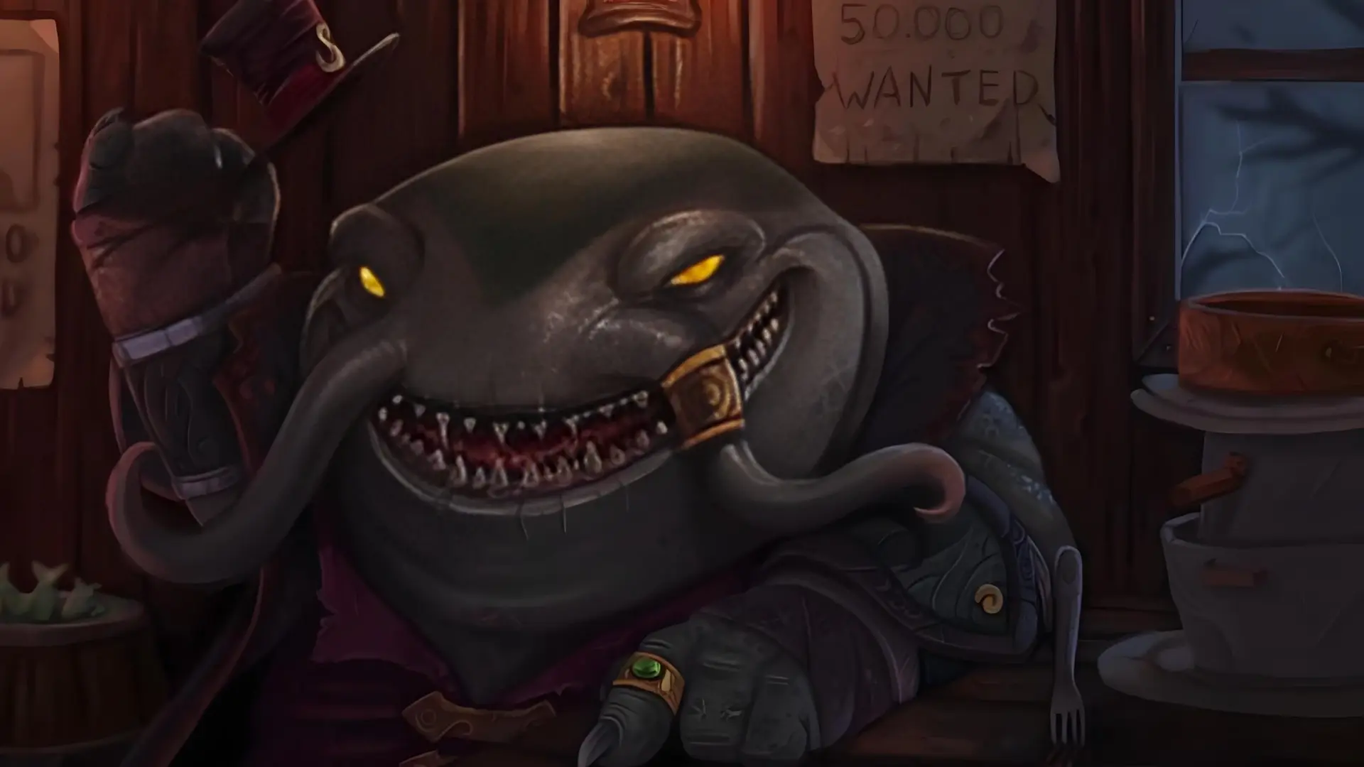 Tahm kench hung dữ nền đen quái vật biển đáng sợ