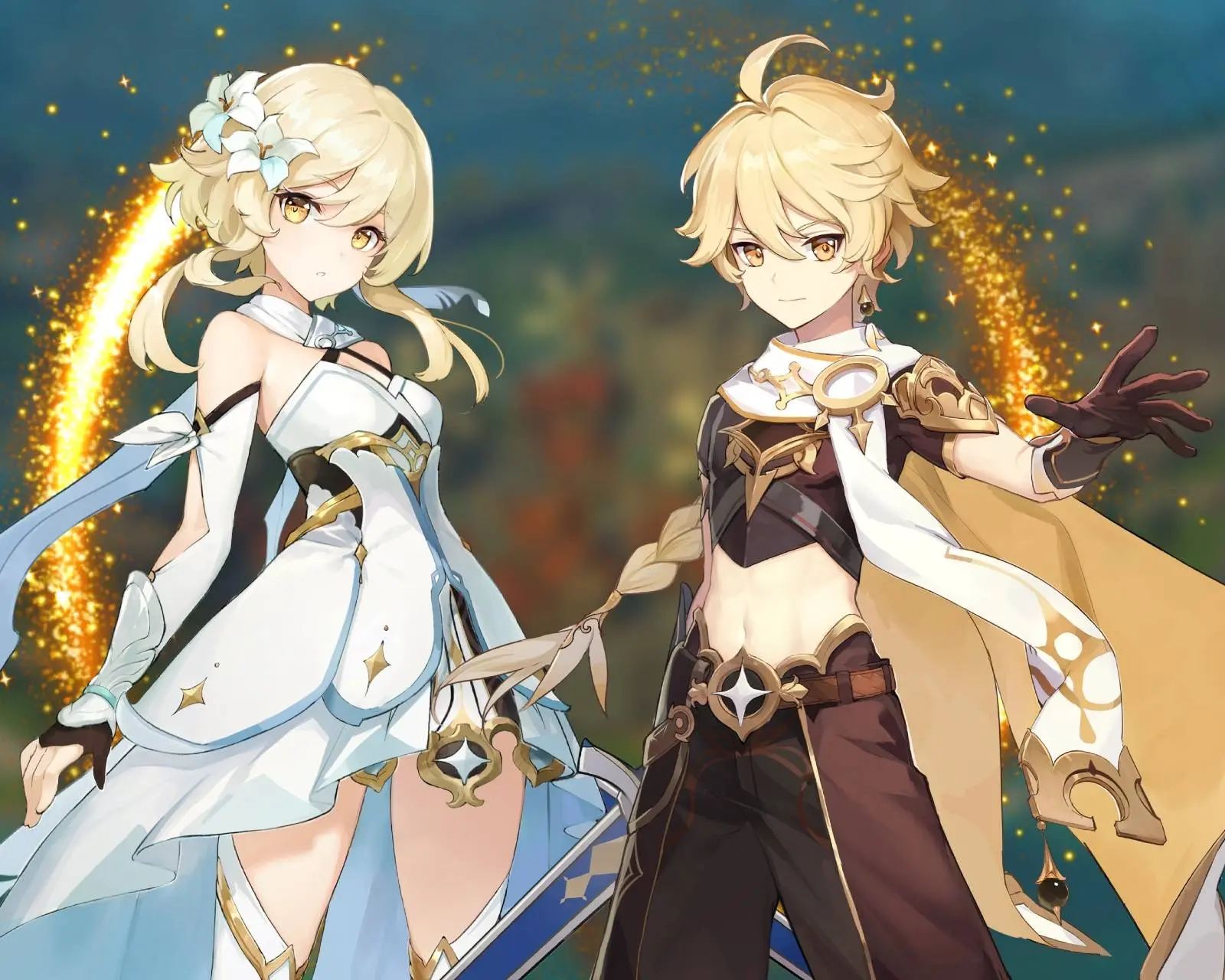 Aether và lumine phong cách anime genshin impact đẹp mắt