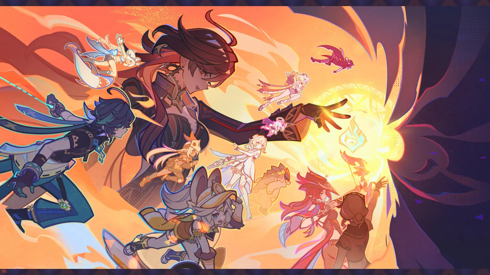 Ảnh anime genshin impact đoàn quân teyvat quyết chiến với kẻ thù bóng tối
