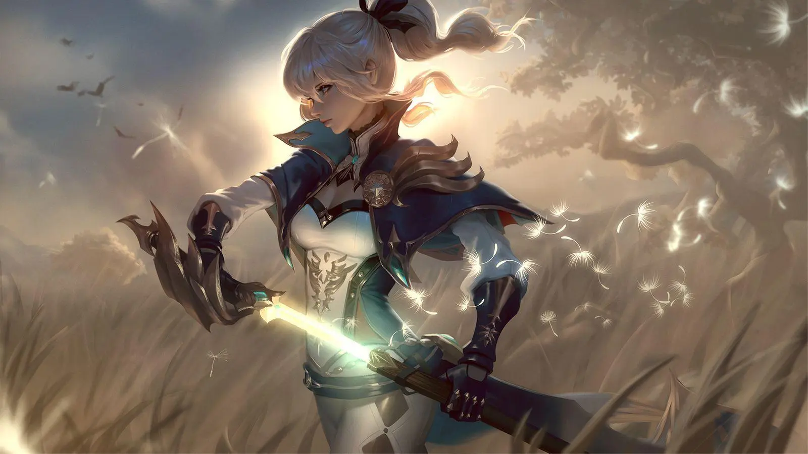 Ảnh anime genshin impact eula kiếm sáng teyvat vẫy gọi giữa đồng cỏ mênh mông