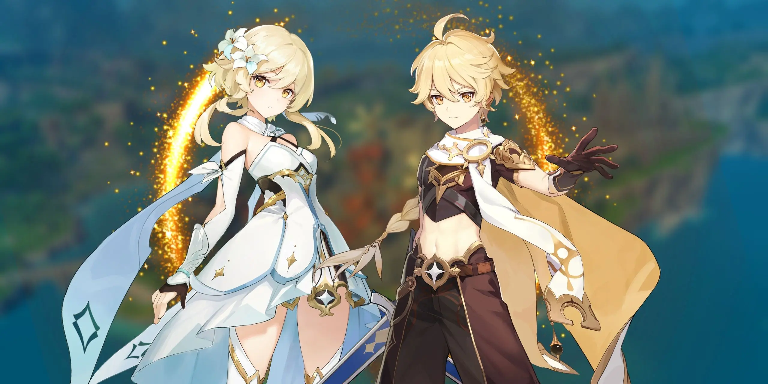 Ảnh anime genshin impact song sinh phong lưu vùng mondstadt với ánh sáng nguyên tố