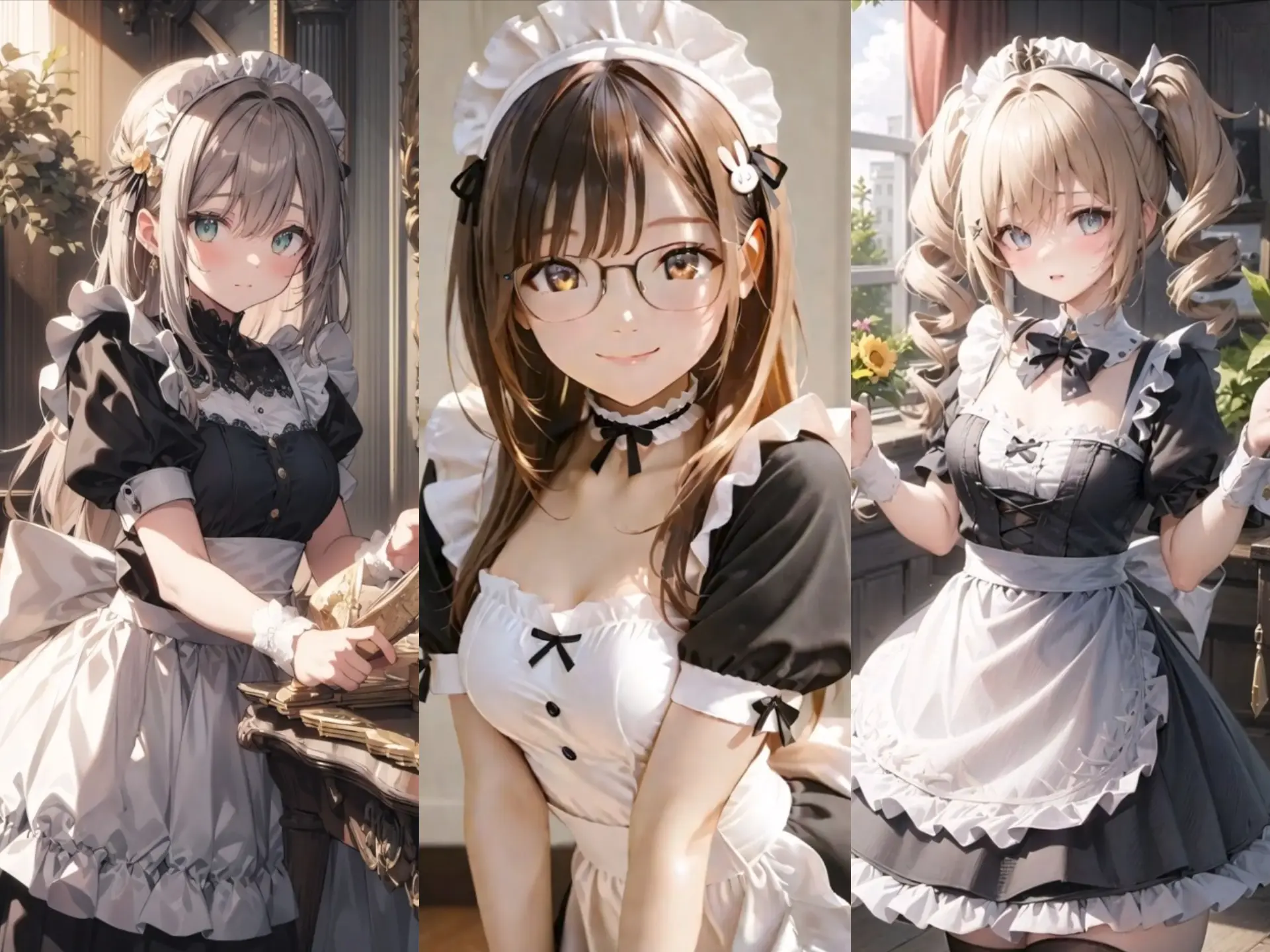 Ảnh anime hầu gái ba cô nàng dễ thương trong đồng phục của mình