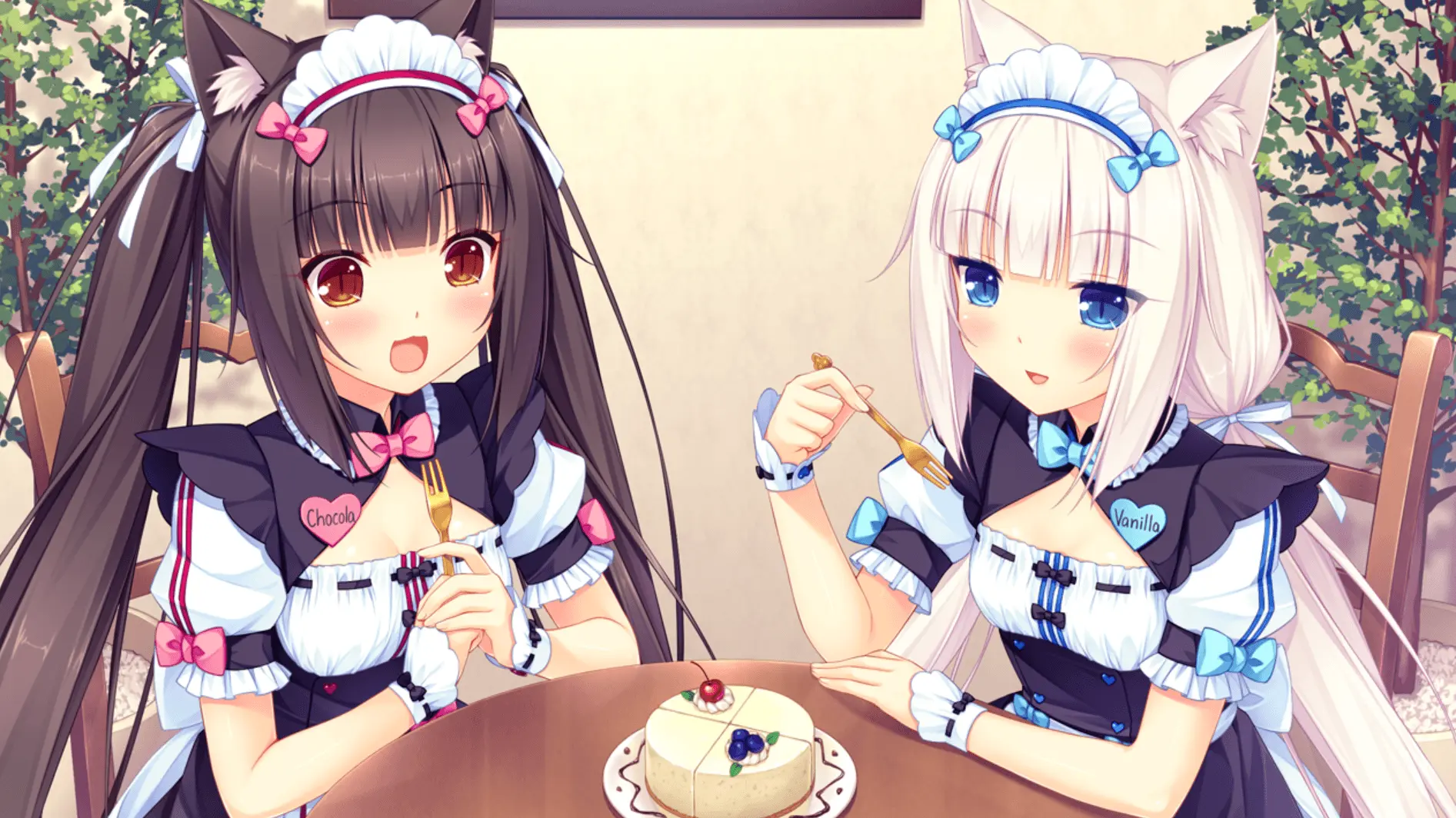Ảnh anime hầu gái chocola và vanilla thưởng thức bánh ngọt